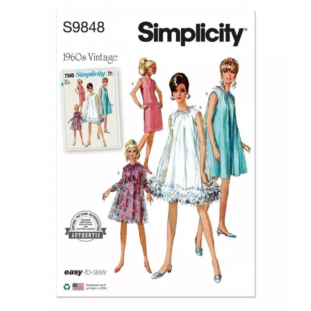 Simplicity Pattern 9848 Vintage 60s Mod Tent Dress Size 8-16 Swing Shift Trapeze